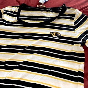 White, Gold and Black stripped small tailored fit tee shirt